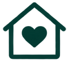 Family Owned, Dark Green House with a heart